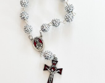8 1/2 inch studded silver decorative auto rosary