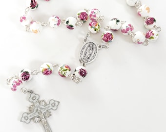 31 1/2 inch pure white rose 12mm beaded rosary