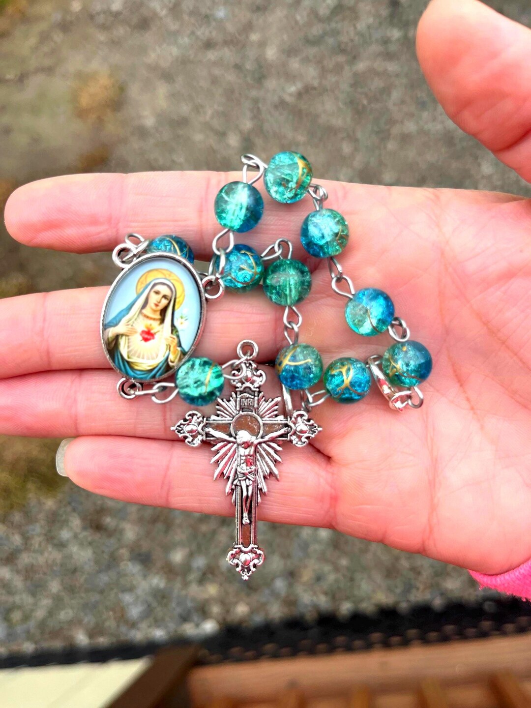 Immaculate Heart of Mary Sparkling Blue Ombre Auto Rosary - Etsy