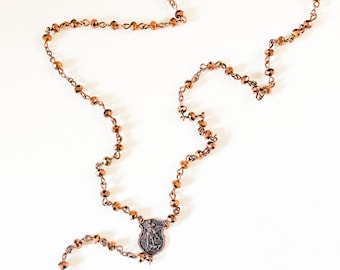 Copper St. Michael pardon 25 1/2 inch full length rosary