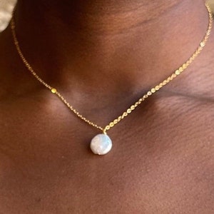Pearl Coin Drop Necklace, Dainty Pearl Necklace, Freshwater Pearl Necklace, Pearl Choker Necklace, Bridesmaids Gift, Gift For Her
