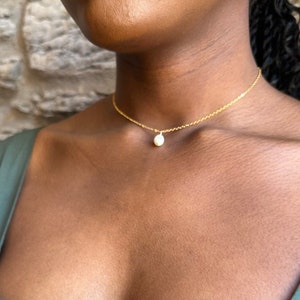 Tiny Oval Pearl Drop Necklace, Dainty Pearl Necklace, Freshwater Pearl Necklace, Pearl Choker Necklace, Bridesmaids Gift, Gift For Her
