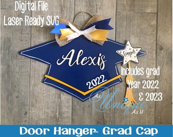 File di taglio SVG laser, Tappo di laurea porta appendiabiti, Classe 2022, Tappo di laurea con diploma, Download digitale, File pronto per laser GF