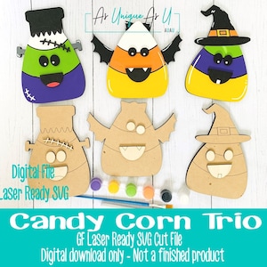 Laser SVG Cut File, Candy Corn Bat, Candy Corn Witch, Candy Corn Frankenstein, Tiered Tray decor, Digital Download, Laser Ready File