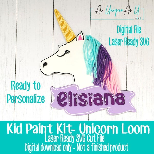 Laser SVG Cut File, Kid Paint Kit Unicorn Loom, Child DIY Kit, Kid Paint Kit SVG, Digital Download, Laser Ready File