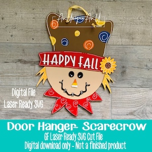 Laser SVG Cut File, Door Hanger Scarecrow, Fall Scarecrow wall hanging, Fall Paint Kit SVG, Digital Download, Laser Ready File