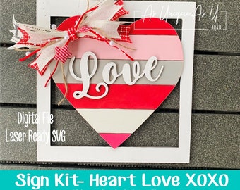 Laser SVG Cut File, Sign Kit Heart Love SVG, Heart xoxo, Valentine's Day Decoration, Paint Party Kit, Digital Download, GF Laser Ready File