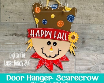 Laser SVG Cut File, Door Hanger Scarecrow, Fall Scarecrow wall hanging, Fall Paint Kit SVG, Digital Download, Laser Ready File