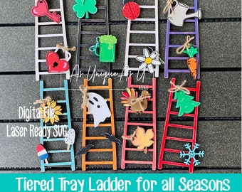 Laser SVG Cut File, Tiered Tray Ladder for the Seasons set, Spring Ladder SVG, Fall Ladder SVG, Digital Download, Laser Ready File