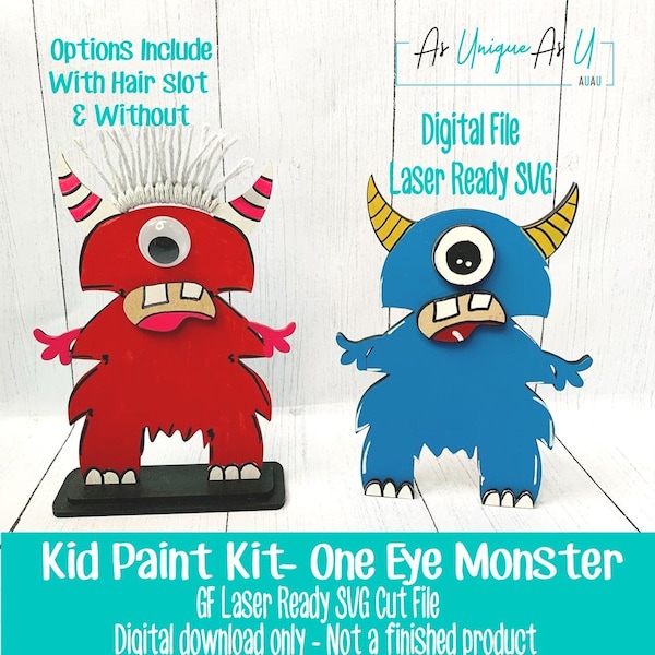 Laser SVG Cut File, Kid Paint Kit One Eyed Monster, Child DIY Kit, Kid Paint Kit SVG, Digital Download, Laser Ready File