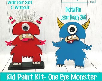 Laser SVG Cut File, Kid Paint Kit One Eyed Monster, Child DIY Kit, Kid Paint Kit SVG, Digital Download, Laser Ready File