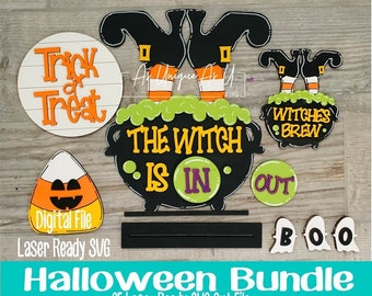 Laser SVG Cut File, Shelf Sitter The Witch Is In Digital Download, Tiered Tray Witch Pot, Trick or Treat SVG, Boo Beads SVG Laser Ready File