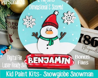 Laser SVG Cut File, Kid Paint Kit Snowglobe Snowman, Christmas DIY Kit, Kid Paint Kit SVG, Digital Download, Laser Ready File