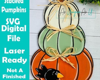 Laser SVG Cut File, Stacked Pumpkins with Crows sign, Fall wall hanging, Laser Ready Paint Kit SVG, Digital Download, Laser Ready File