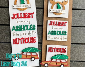 Laser SVG Cut File, Jolliest bunch of Assholes SVG, Mini Sign file set, Funny Sign SVG, Christmas Glowforge digital file