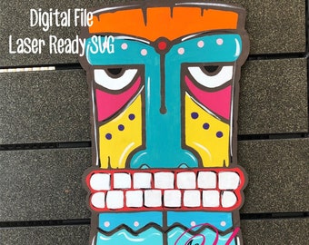 Laser SVG Cut File,Tiki mask, Fun Summer Coloring, Digital Download, GF Laser Ready File