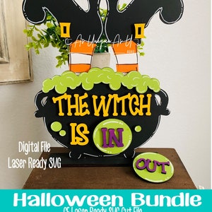 Laser SVG Cut File, Shelf Sitter The Witch Is In Digital Download, Tiered Tray Witch Pot, Trick or Treat SVG, Boo Beads SVG Laser Ready File image 4