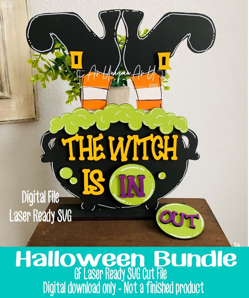 Laser SVG Cut File, Shelf Sitter The Witch Is In Digital Download, Tiered Tray Witch Pot, Trick or Treat SVG, Boo Beads SVG Laser Ready File image 4