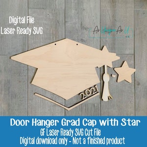 Laser SVG Cut File, Door Hanger Graduation Cap, Class of 2022, Graduation Cap with Diploma, Digital Download, GF Laser Ready File image 4