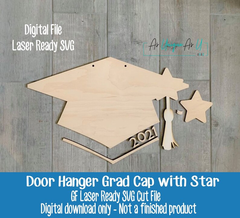 Laser SVG Cut File, Door Hanger Graduation Cap, Class of 2022, Graduation Cap with Diploma, Digital Download, GF Laser Ready File image 4