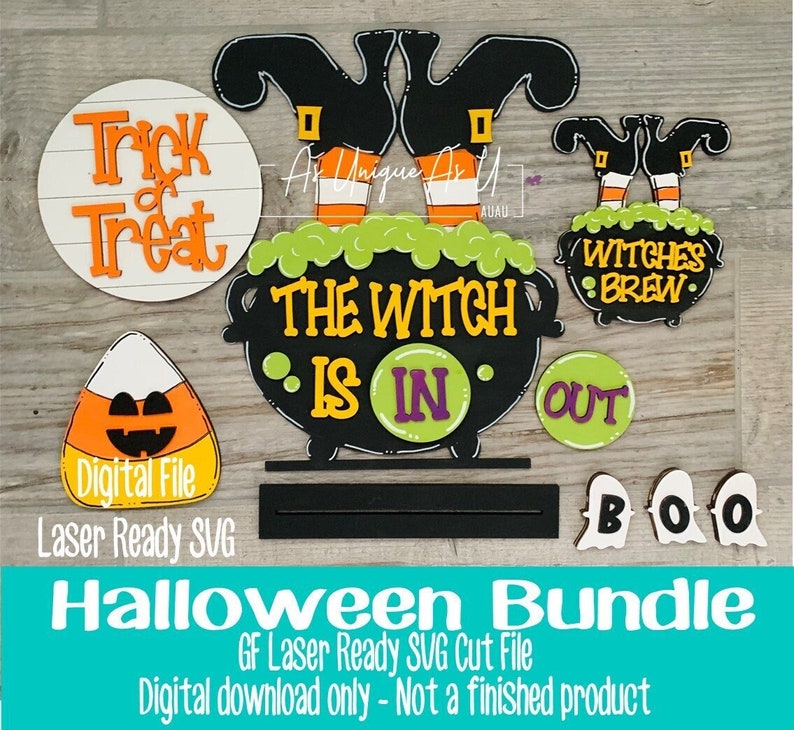 Laser SVG Cut File, Shelf Sitter The Witch Is In Digital Download, Tiered Tray Witch Pot, Trick or Treat SVG, Boo Beads SVG Laser Ready File image 1