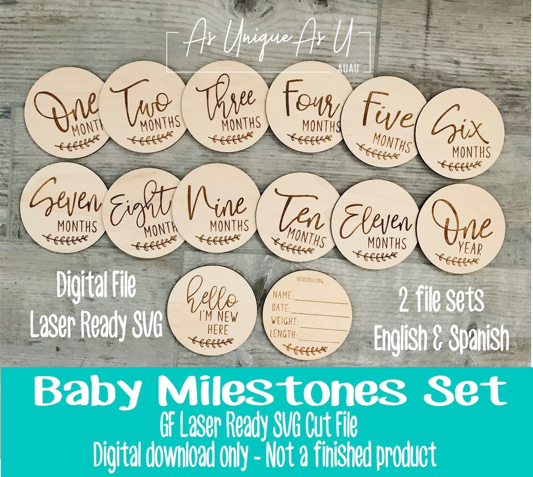 Laser SVG Cut File, Baby Milestone Set, English and Spanish, Baby Photo ...