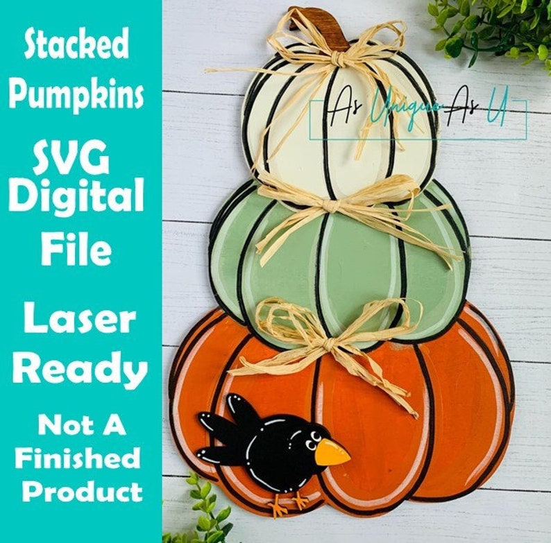 Laser SVG Cut File, Stacked Pumpkins With Crows Sign, Fall Wall Hanging ...