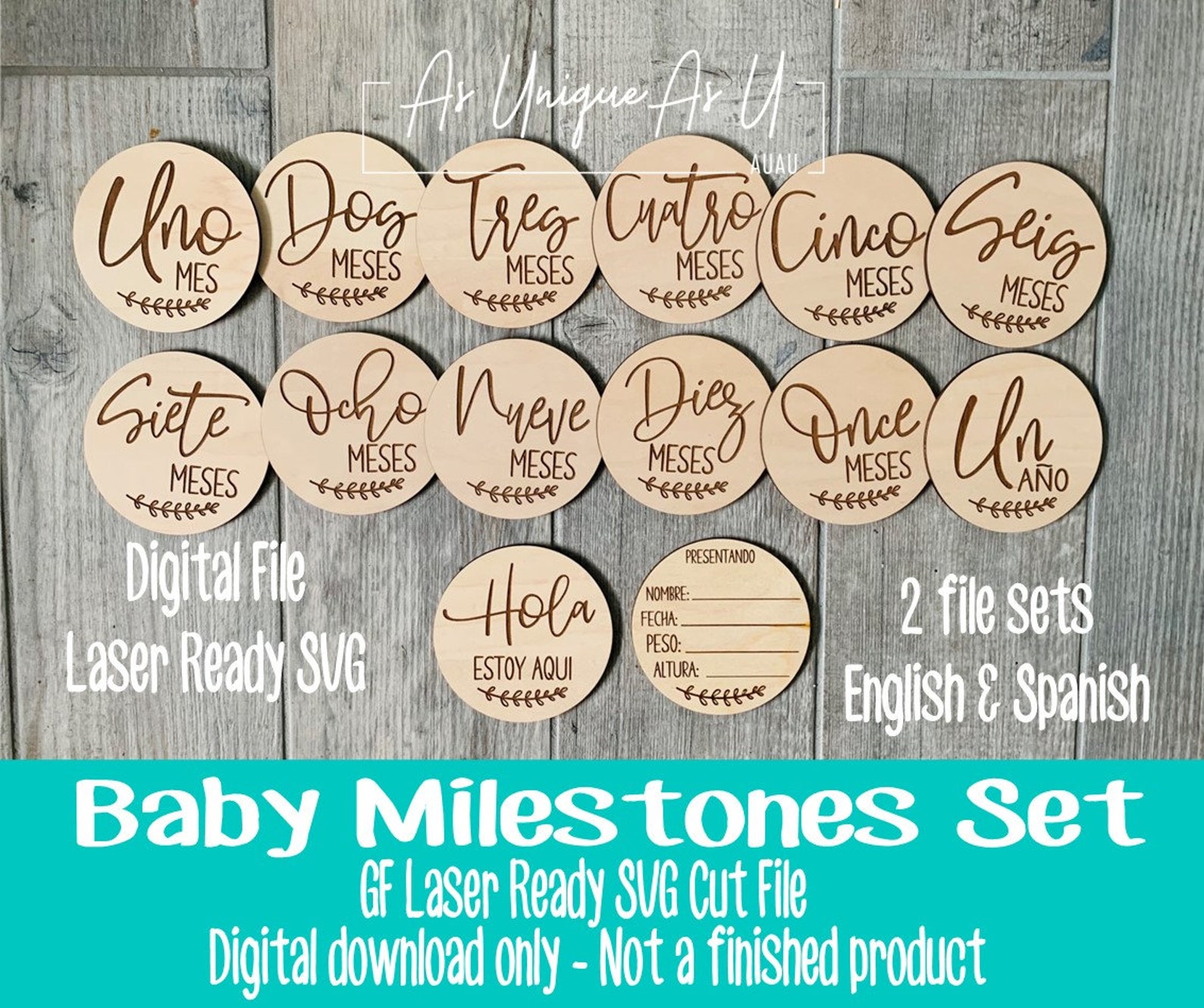 Laser SVG Cut File, Baby Milestone Set, English and Spanish, Baby Photo ...
