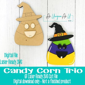 Laser SVG Cut File, Candy Corn Bat, Candy Corn Witch, Candy Corn Frankenstein, Tiered Tray decor, Digital Download, Laser Ready File image 4