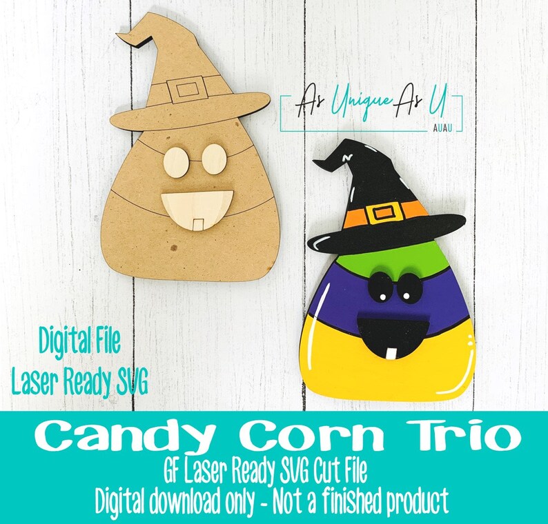Laser SVG Cut File, Candy Corn Bat, Candy Corn Witch, Candy Corn Frankenstein, Tiered Tray decor, Digital Download, Laser Ready File image 4