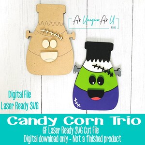 Laser SVG Cut File, Candy Corn Bat, Candy Corn Witch, Candy Corn Frankenstein, Tiered Tray decor, Digital Download, Laser Ready File image 2