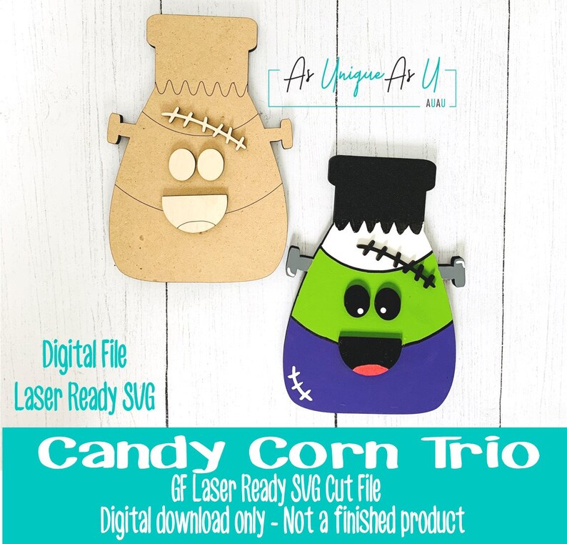 Laser SVG Cut File, Candy Corn Bat, Candy Corn Witch, Candy Corn Frankenstein, Tiered Tray decor, Digital Download, Laser Ready File image 2
