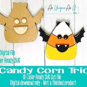 Laser SVG Cut File, Candy Corn Bat, Candy Corn Witch, Candy Corn Frankenstein, Tiered Tray decor, Digital Download, Laser Ready File image 3