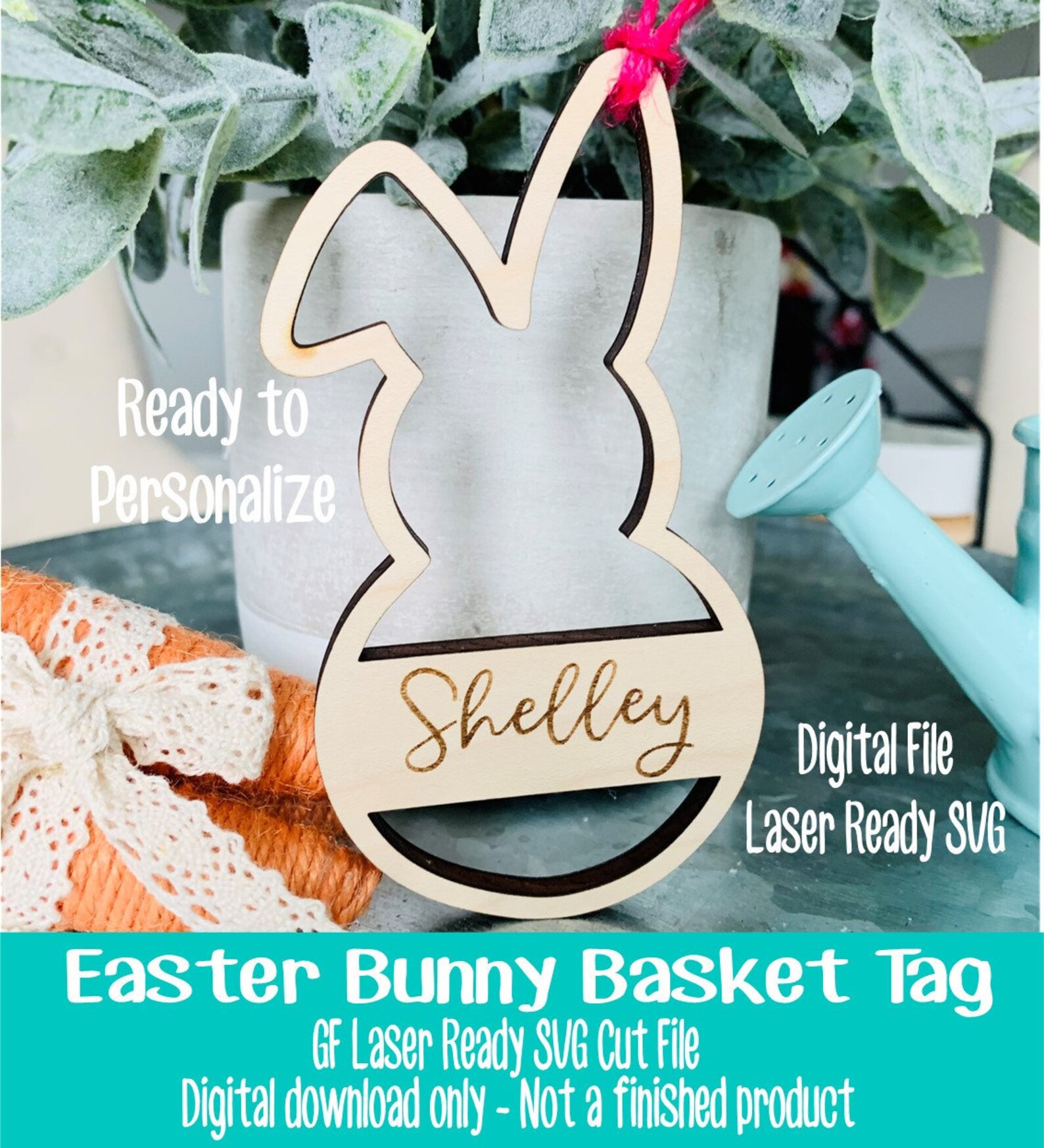 Laser SVG Cut File Easter Basket Tag Bunny Basket Tag | Etsy