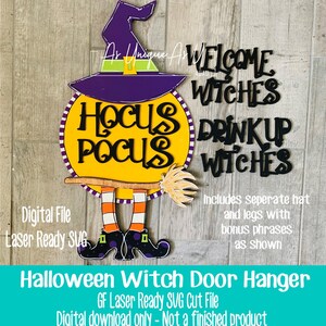 Laser SVG Cut File, Door Hanger Witch Welcome, Halloween Wall Hanging ...