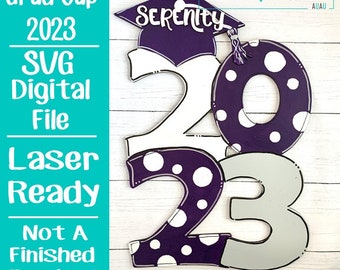 Laser SVG Cut File, Door Hanger 2023 with Graduation Cap, Class of 2023, Graduation Decor, Digital Download, GF Laser Ready File