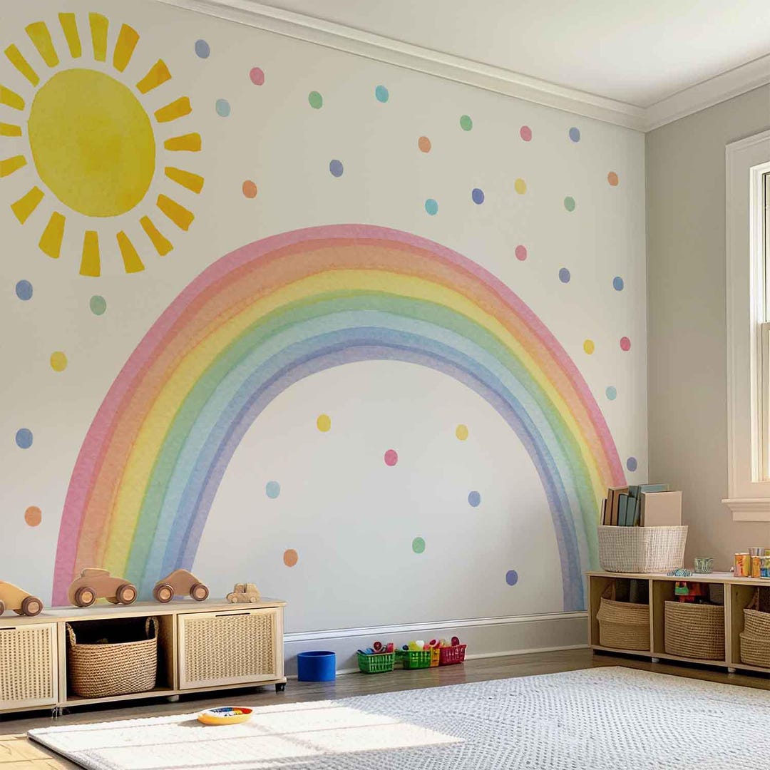 Watercolor Rainbow Wall Decal: Sun & Polka Dots Nursery Decor - Etsy