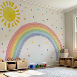 Watercolor Rainbow Wall Decal: Sun & Polka Dots Nursery Decor