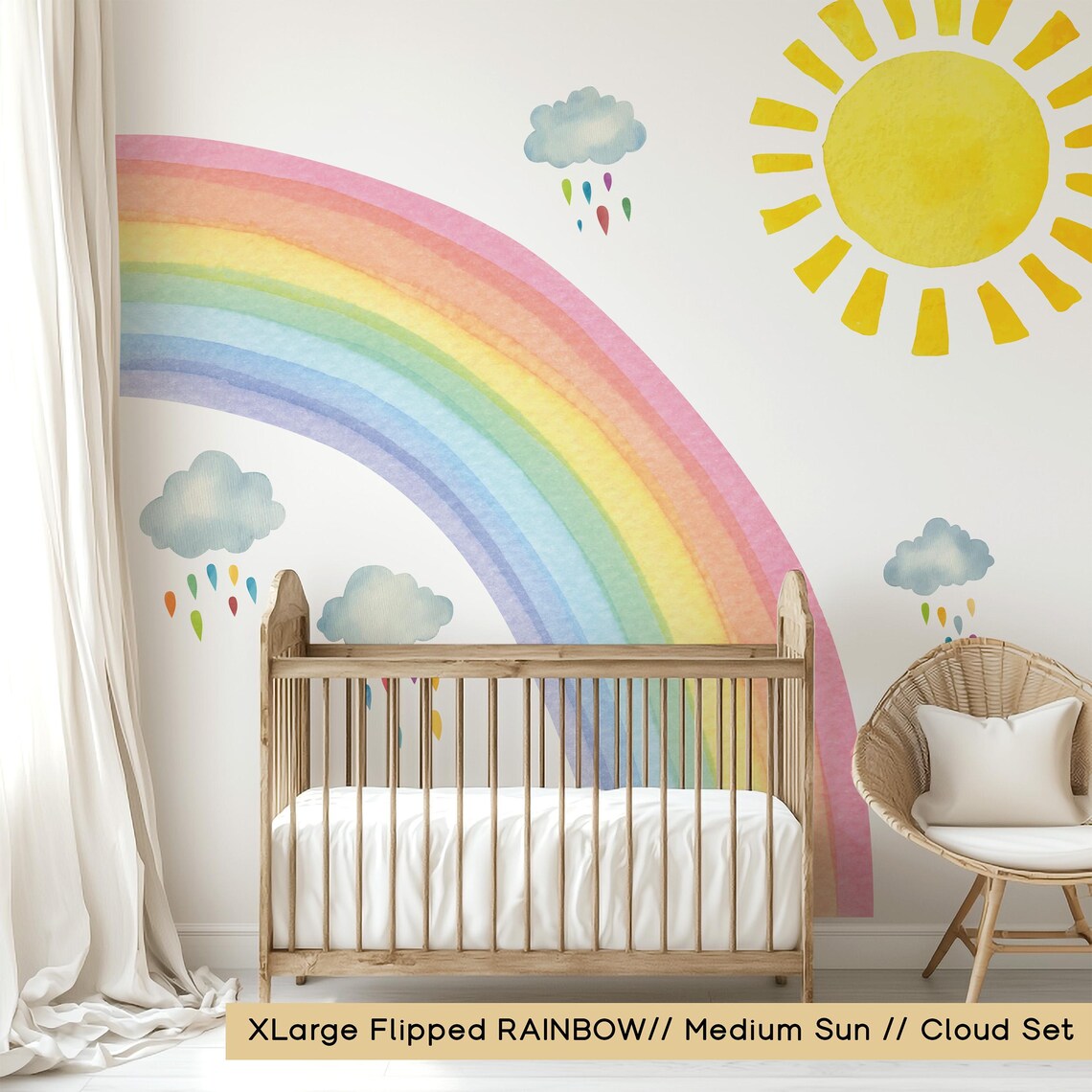 Watercolor Rainbow Wall Decal: Sun & Clouds Nursery Decor - Etsy
