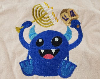 Hanukkah Chanukah Menorah Monster Embroidered Youth Tee-shirt