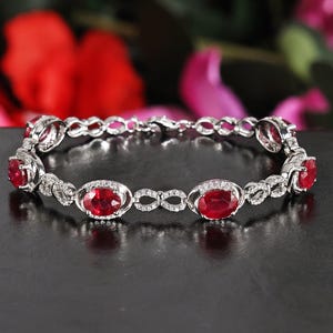 Women Ruby Bracelet, 18k White Gold Plated, Lab-grown Ruby Bracelet , Gift For Her Bracelet For Women, Women Bracelet Jewelry