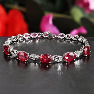 Women Ruby Bracelet, 18k White Gold Plated, Lab-grown Ruby Bracelet , Gift For Her Bracelet For Women, Women Bracelet Jewelry