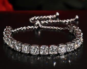 Pulsera de tenis de moissanita, plata de ley, talla redonda de 7,20 ct