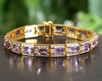 Amethyst Tennis Armband, 18K Gelbgold vergoldet, Sterling Silber, Geschenk für Mama