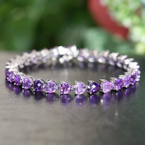 Natural Amethyst bracelet 18K White Gold Plated, Amethyst Tennis Bracelet for Women, Gift For Her, Sterling Silver Tennis Bracelet