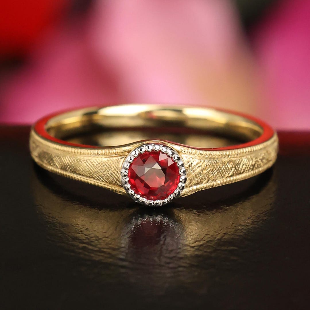 Handmade 18k Gold Orange Sapphire Ring, Engraved Statement Ring, Gift ...