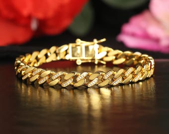 Pulsera de tenis de moissanita, plata de ley bañada en oro amarillo de 18 quilates, regalo para mamá.