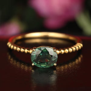 Simple Green Sapphire Ring, 18k Solid Gold Ring, Twisted Rope Sapphire Ring, Teal Color Sapphire Ring, Minimalist Sapphire Ring, Women Ring