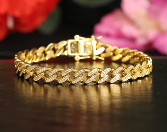 Pulsera de tenis de moissanita, chapada en oro amarillo de 18 quilates, plata de ley, regalo para mamá.