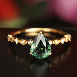 Teal Color Sapphire Ring with Diamond, 18k Solid Gold Ring, Engagement Ring for Women, Green and Blue Natural Gemstone, Gift for Her